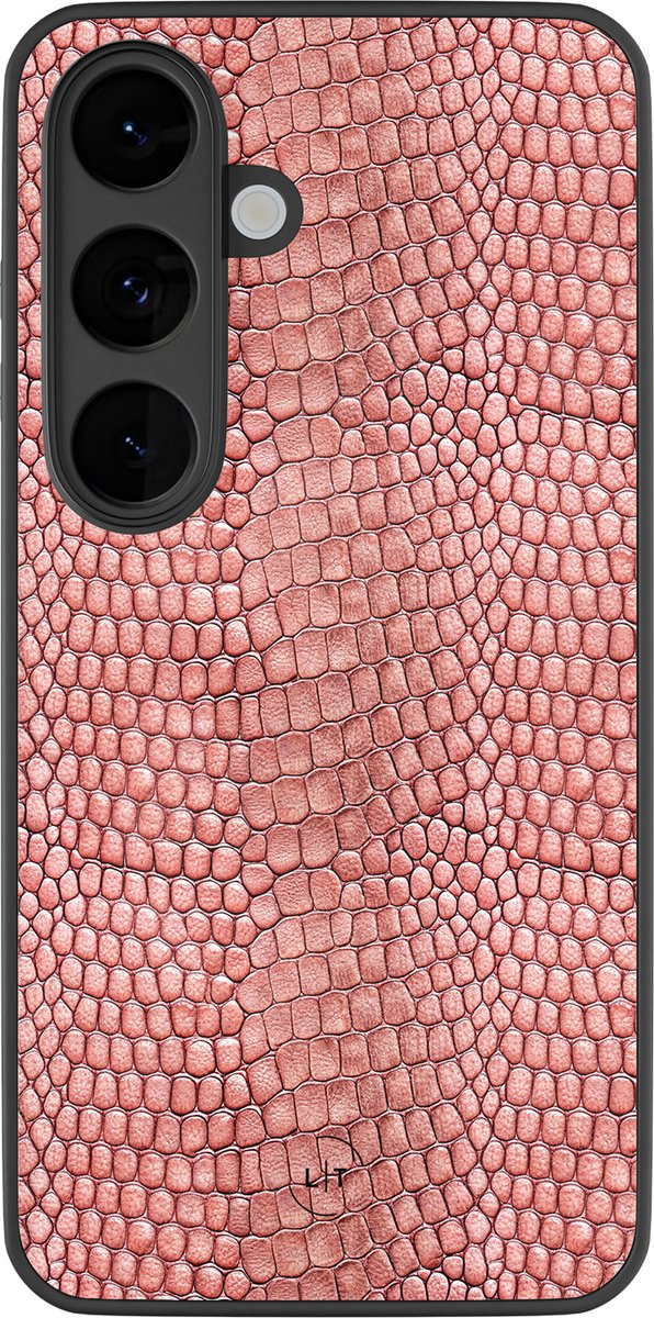Hoesje geschikt voor Samsung Galaxy S26 - Blush croco - Luxe Glazen Hardcase - Slangenprint - Roze