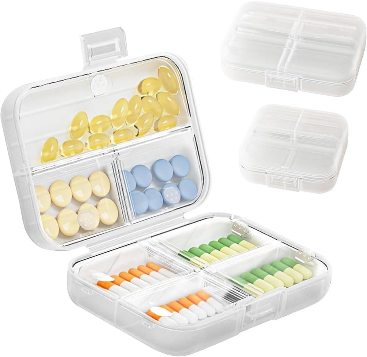 Pillendoos voor onderweg - 2-delige weekdoos voor medicijnen, pillenorganiser en reisoplossing voor dagelijks gebruik, transparant en praktisch