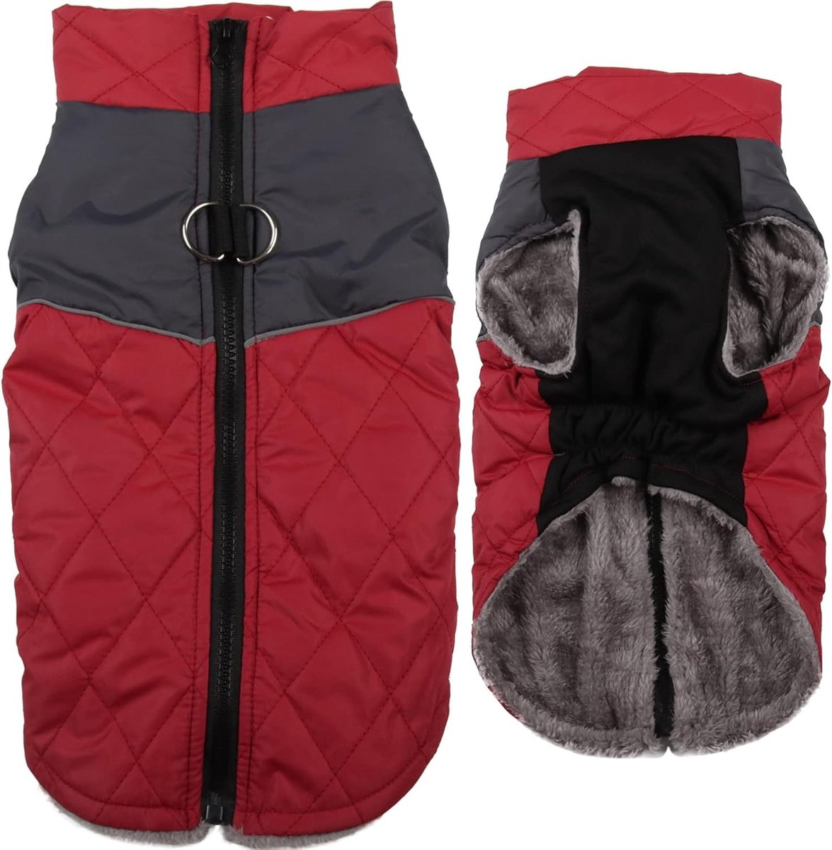Warme Fleece Hondencapes voor Middelgrote Honden, Waterdichte Puppyjas voor Koude Winter, Rood, D-Ringen, Bescherming tegen Koude en Wind