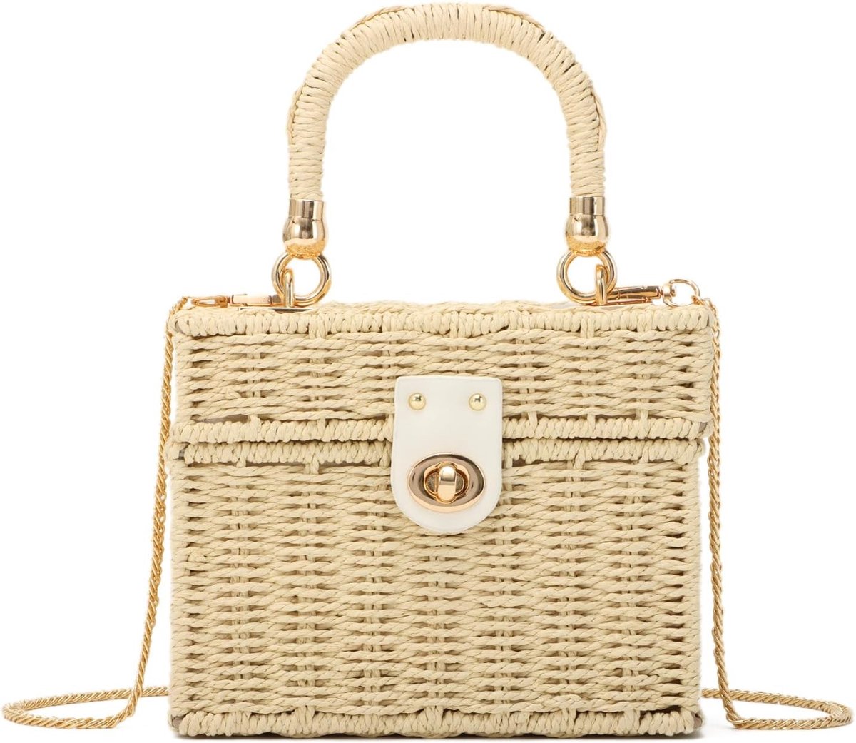 Handgeweven Rieten Vierkante Tas, Stro Basket Tas, Zomer Strandtas voor Dames - Duurzaam, Stijlvol en Lichtgewicht