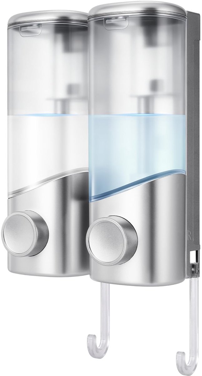 Zeepdispenser wandbevestiging, wandmontage, shampoo-douchegeldispenser, 2 kamers x 350 ml, handmatige - ShopVlot