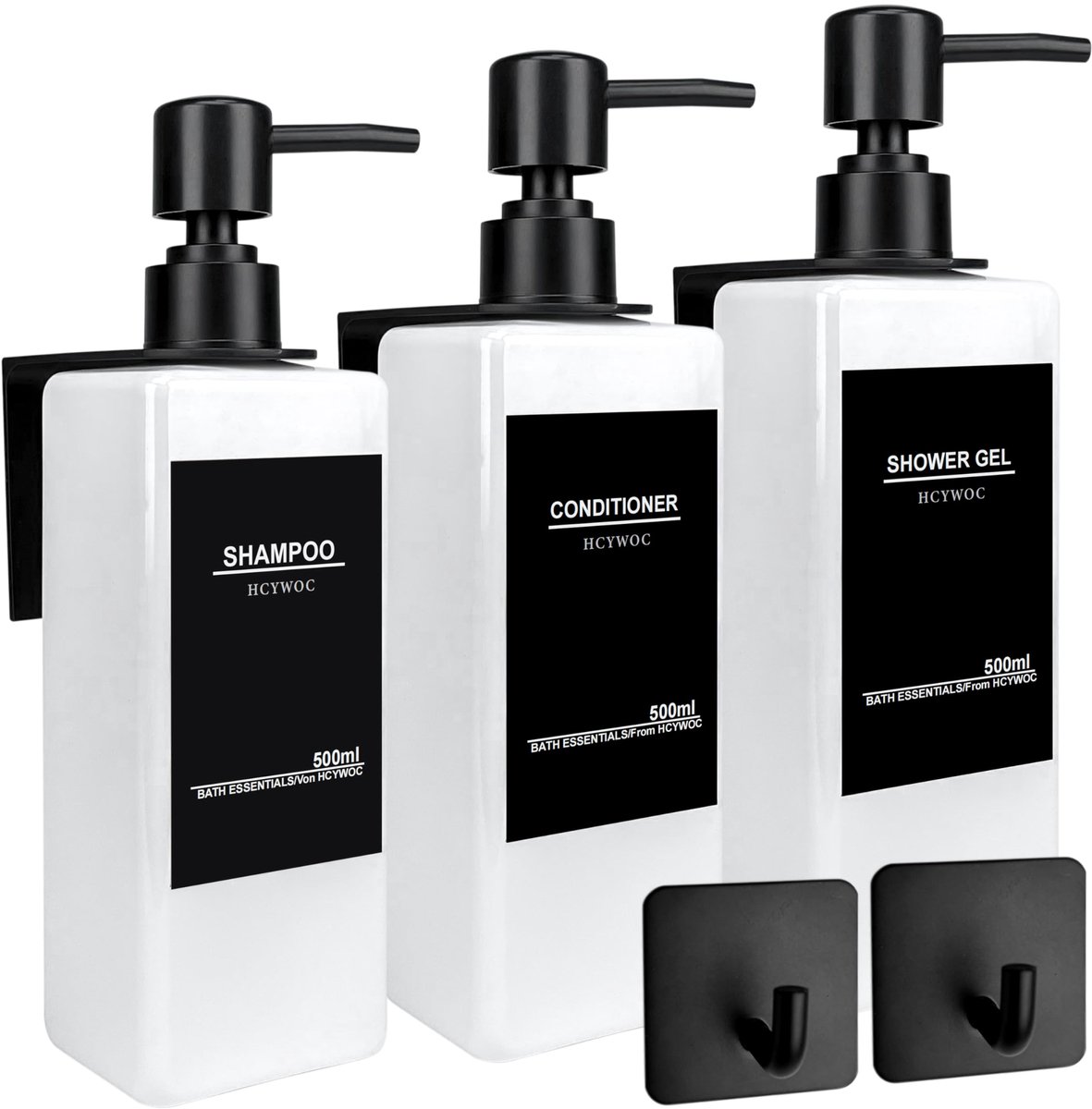 Shampoodispenser voor douchewand 3 kamers - wandmontage - 500 ml - met 16 waterdichte labels - ShopVlot