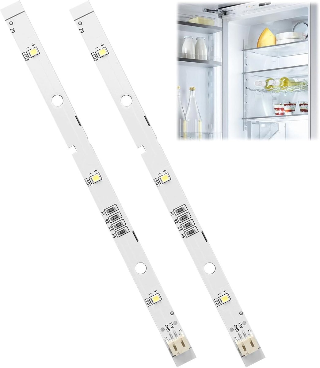 LED Verlichting Strips voor Koelkast - Vervangende DC12V 2W LED Lampen voor Koelers, 2 Stuks, Geschikt voor Diverse Merken