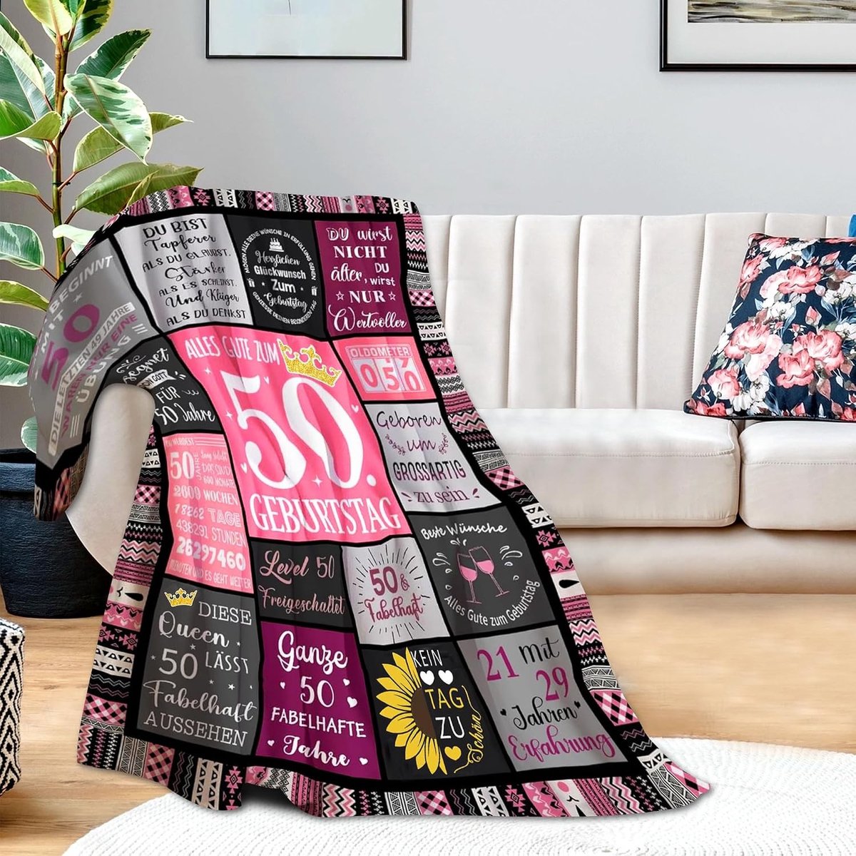 Verjaardagscadeau voor Vrouwen van 50 Jaar, Grappige Decoratie en Cozy Dekentje 150x130CM, Perfect voor Feestelijke Vieringen en Herinneringen