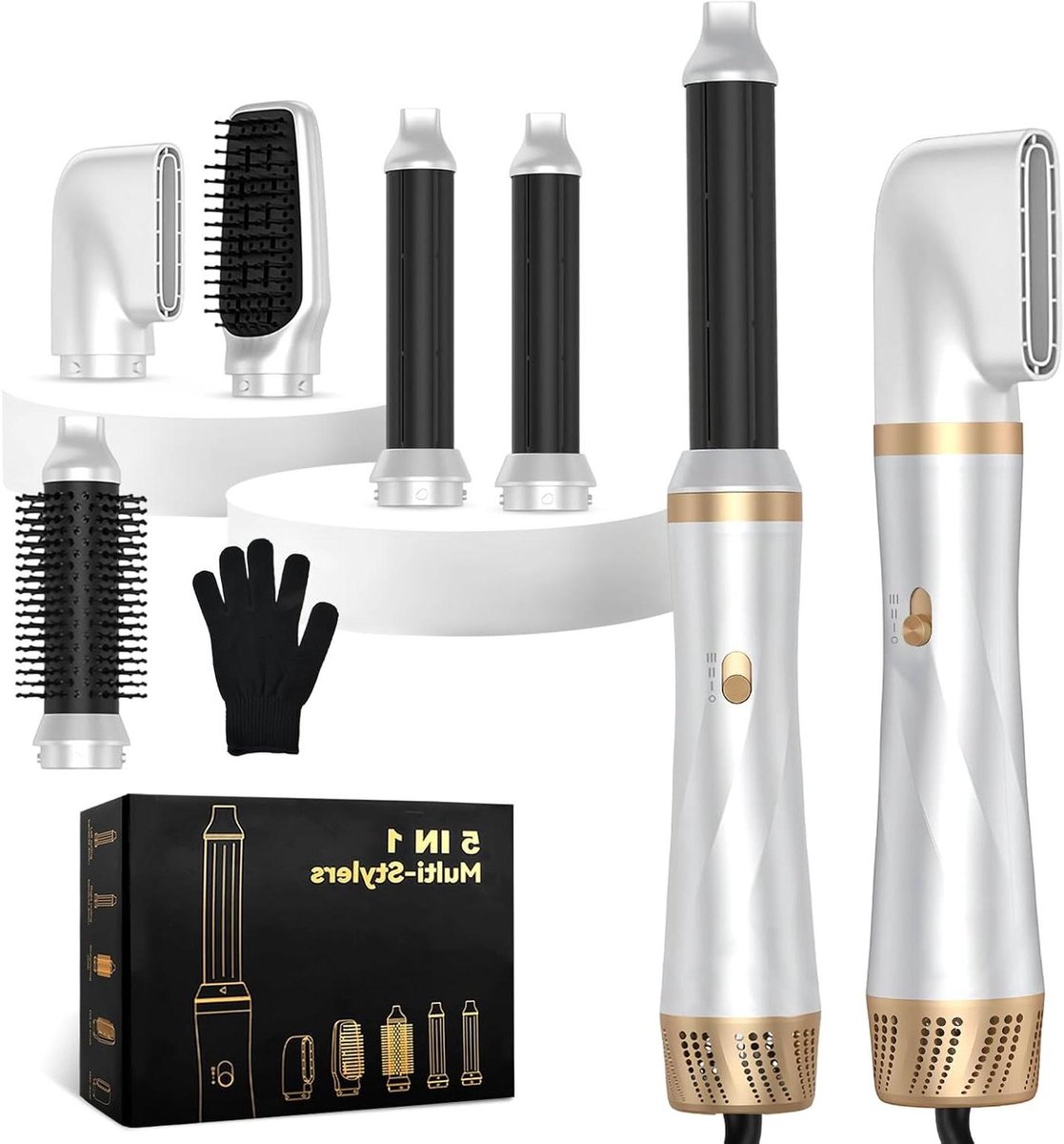 Haardrogerborstel Set - Air Styler - Haar Stylen - 5-in-1 Multifunctioneel - 3 Temperatuurstanden - Zwart