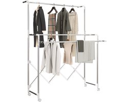 HOMCOM Kledingdroogrek Roestvrij staal, Kunststof 104-150L x 103B x 145-197H cm Zilver