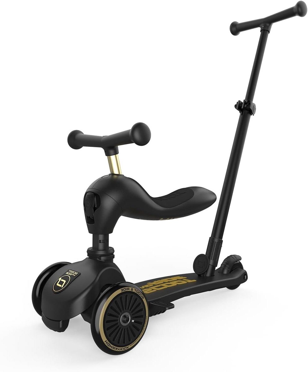 Kinderstep met zitting - Loopfiets - Buiten spelen - Groeit mee met kind - Tot 118 cm - Black & Gold