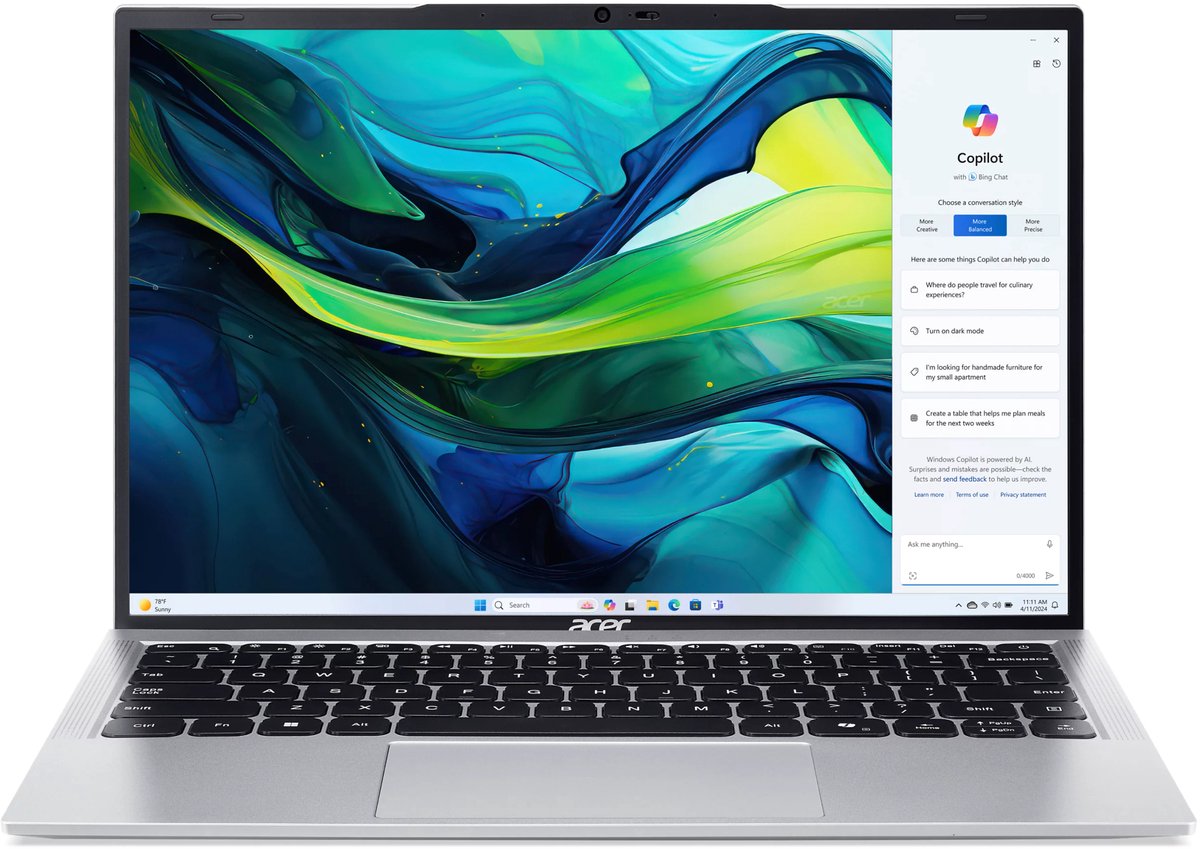 Aspire AL14-45P-R2PL - Laptop - 14 inch - AMD Ryzen 3 - 8GB - 512GB SSD - Zilver