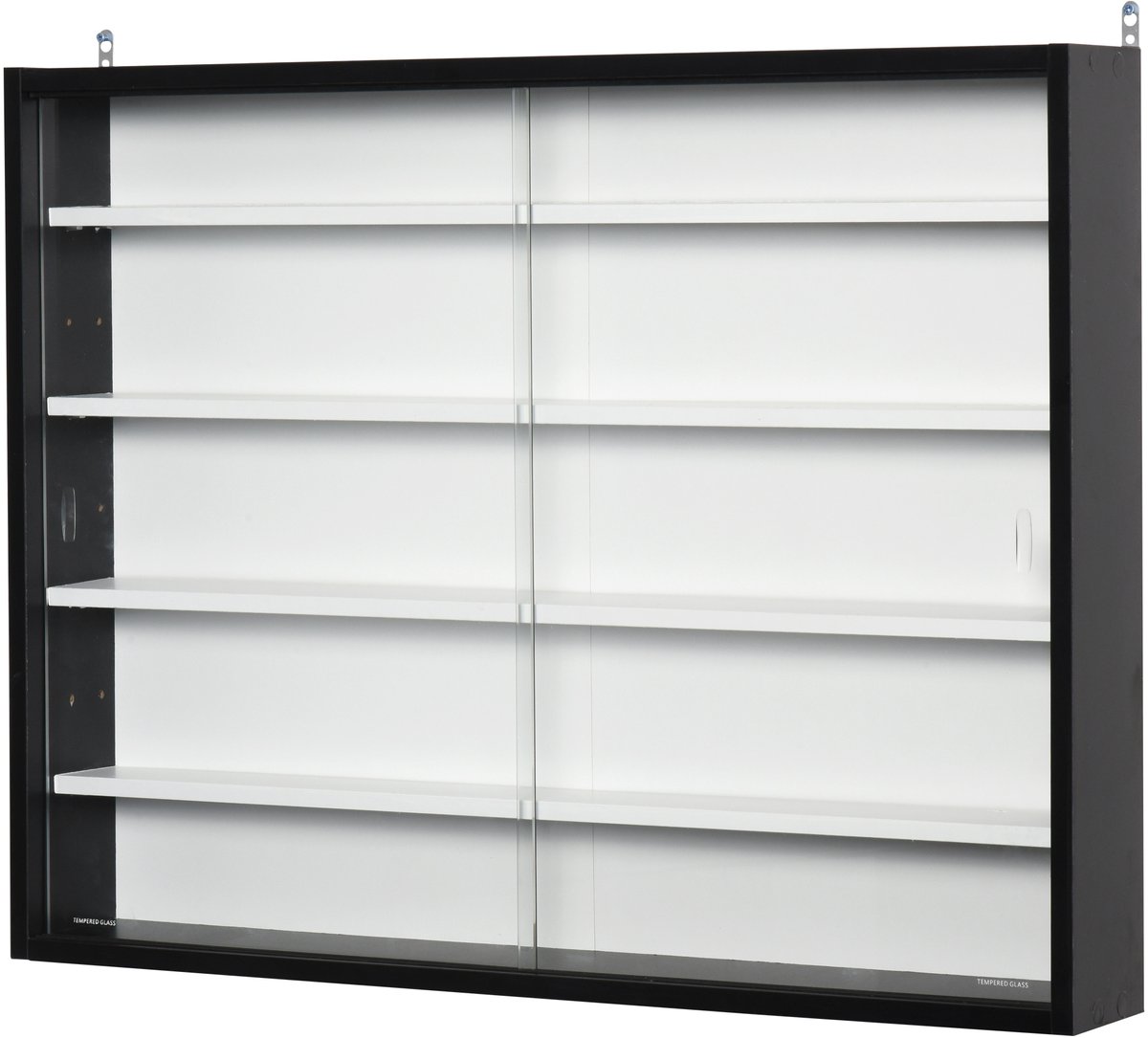 Bruinsma INEX Wandkast - Kast - Showcase voor collecties - Hangkast - Glazen deuren - 4 Verstelbare planken - 80Lx9,5Bx60H cm - Zwart