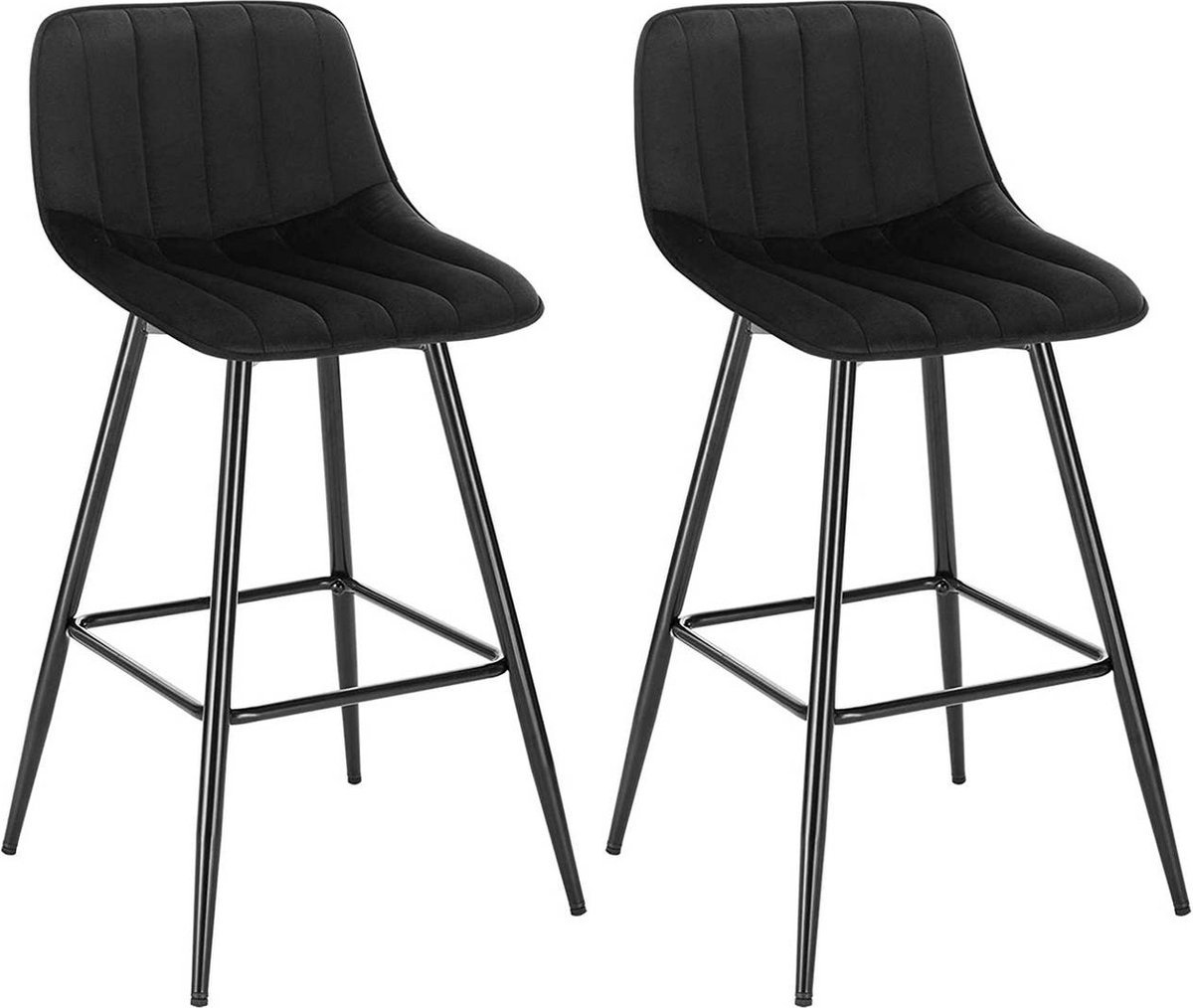 Barkrukken Set Zwart - Velvet, Industrial en Barkrukken set van 2 - Voor Eetkamer, Keuken en Woonkamer