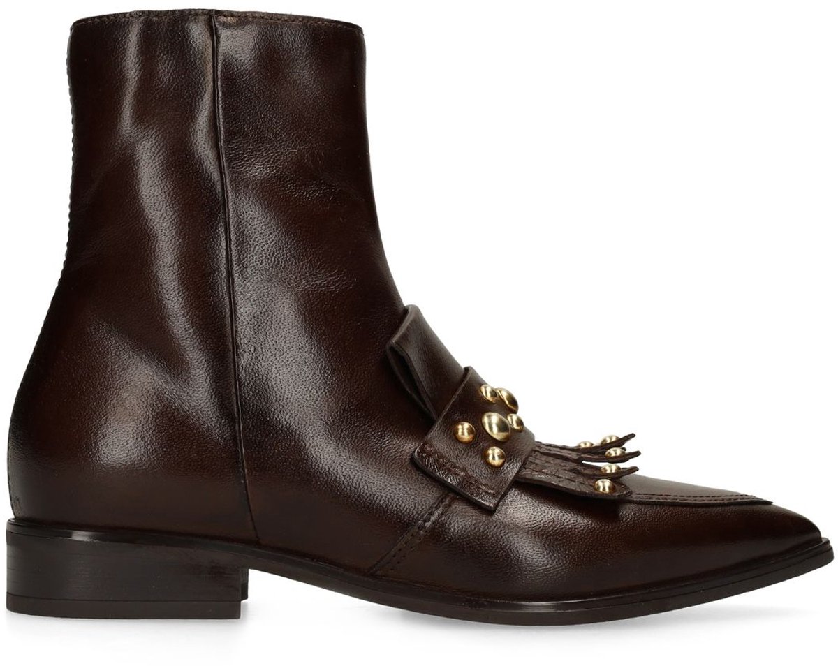 Manfield - Dames - Bruine leren enkellaarsjes met studs - Maat 40