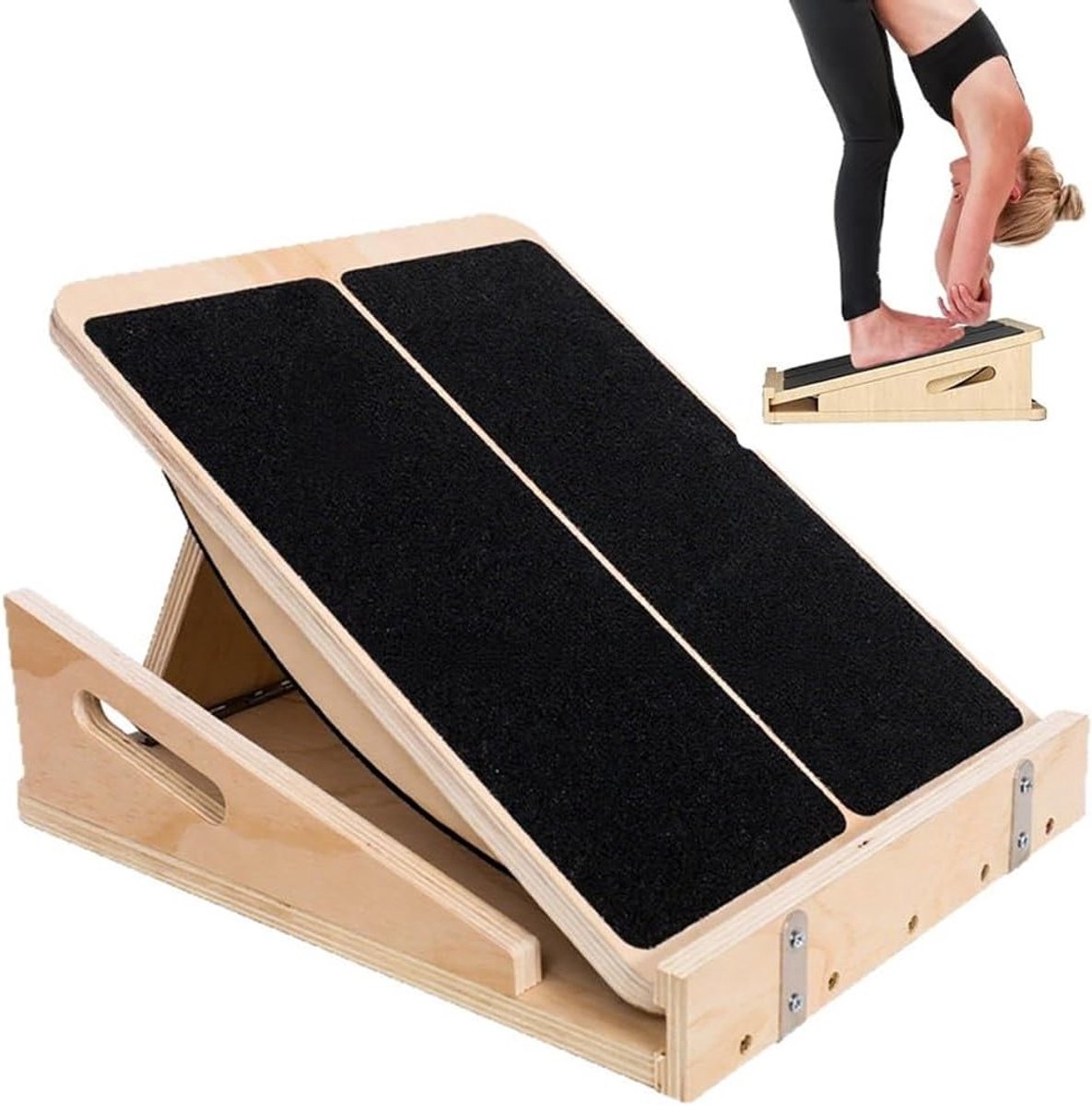 Verstelbare schuine plank voor kuitrekken met hoeken, trainingsposter en draaggreep voor optimale kuitstretching en mobiliteit