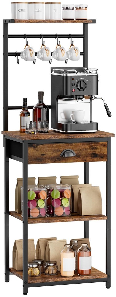 Dailygoods - Staande Keukenrek met 5 Planken en 8 Haakjes - Koffieorganizer
