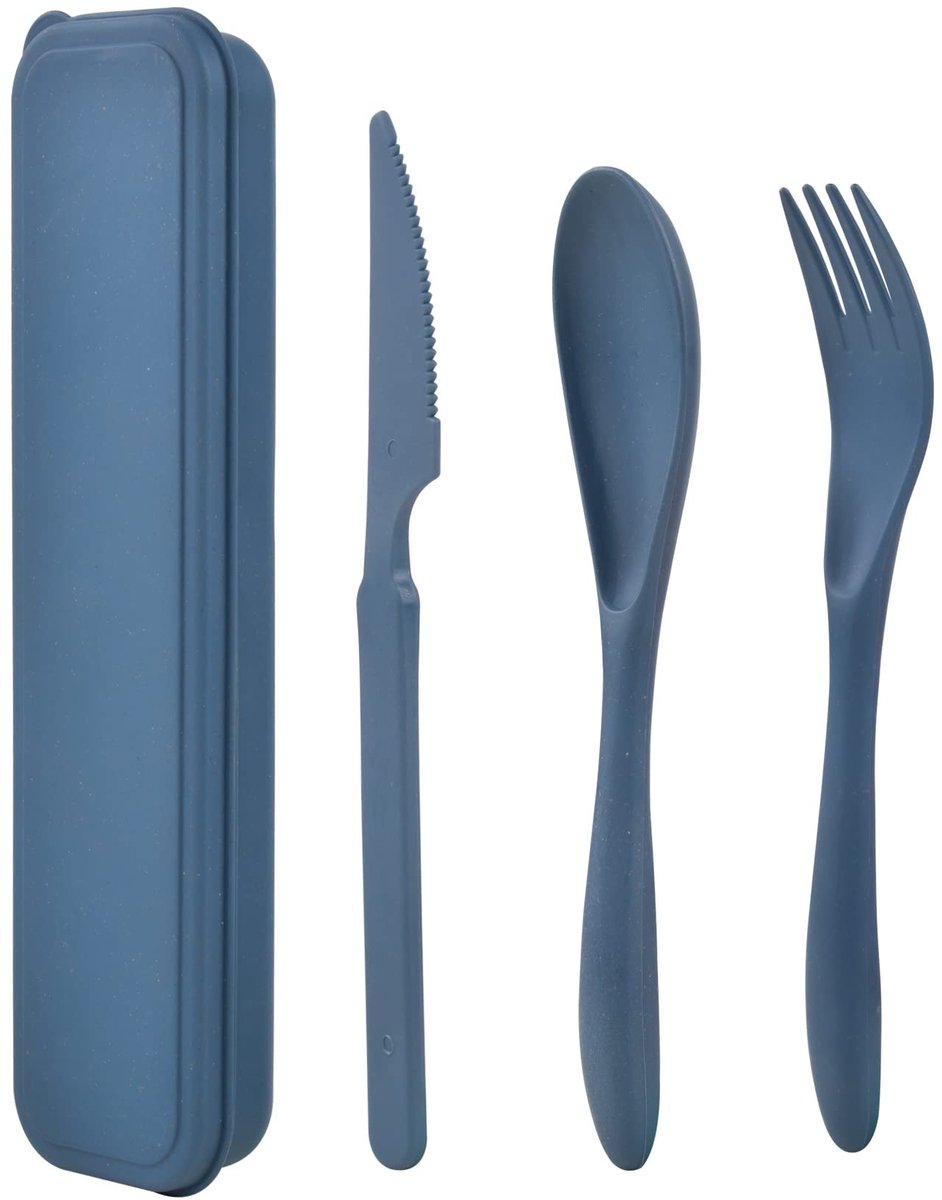 Dailygoods - Reisbenodigdheden met Koffer - Herbruikbare Plastic Bestekset voor Op Reis en Dagelijks Gebruik