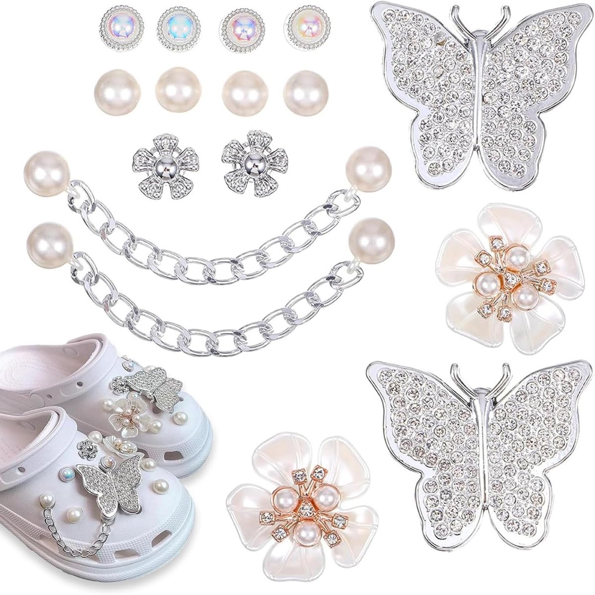 Rhinestone Schoenaccessoires Set van 20 Stuks, DIY Schoenversieringen en Hangers voor een Unieke Look