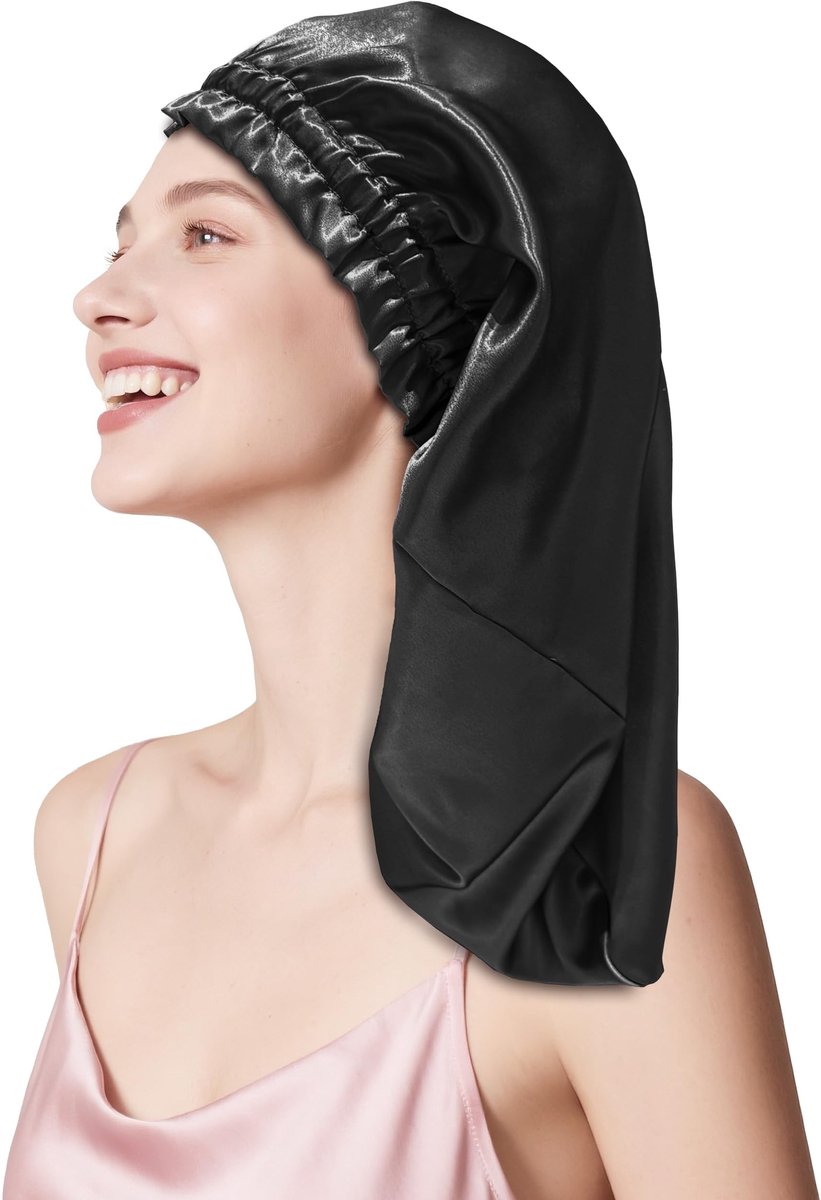 Dailygoods - Luxe Zijden Slaapmuts voor Dames - 100% 22 Momme Moerbeizijde - Zwart