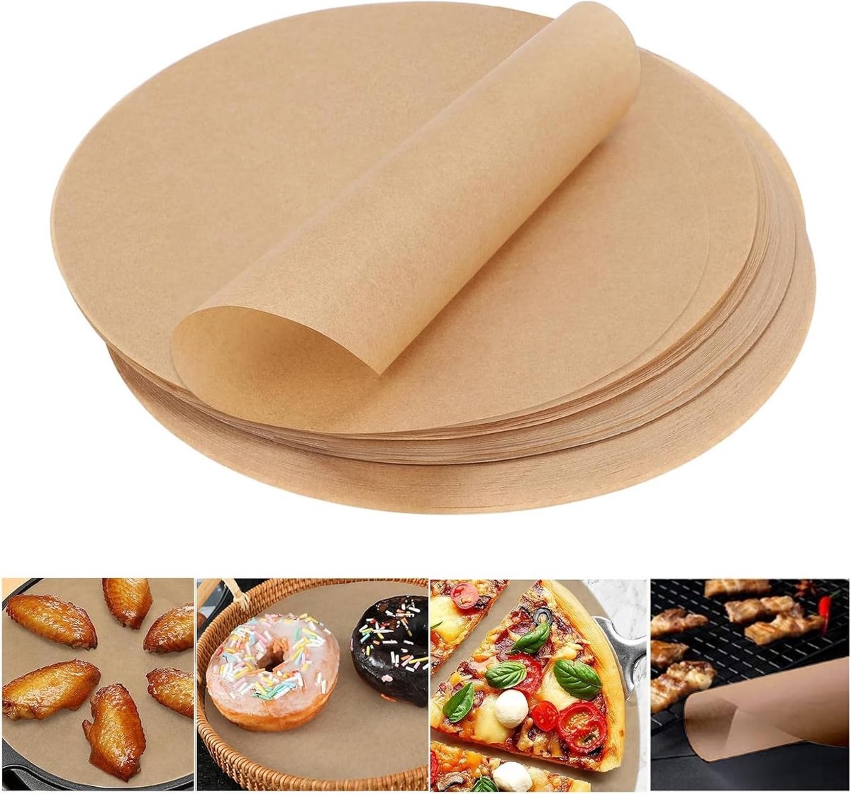 Rond Bakpapier 30cm - 100 Vellen Hittebestendig, Niet-Plakkerig voor Bakken, Barbecue, Pizza en Airfryer