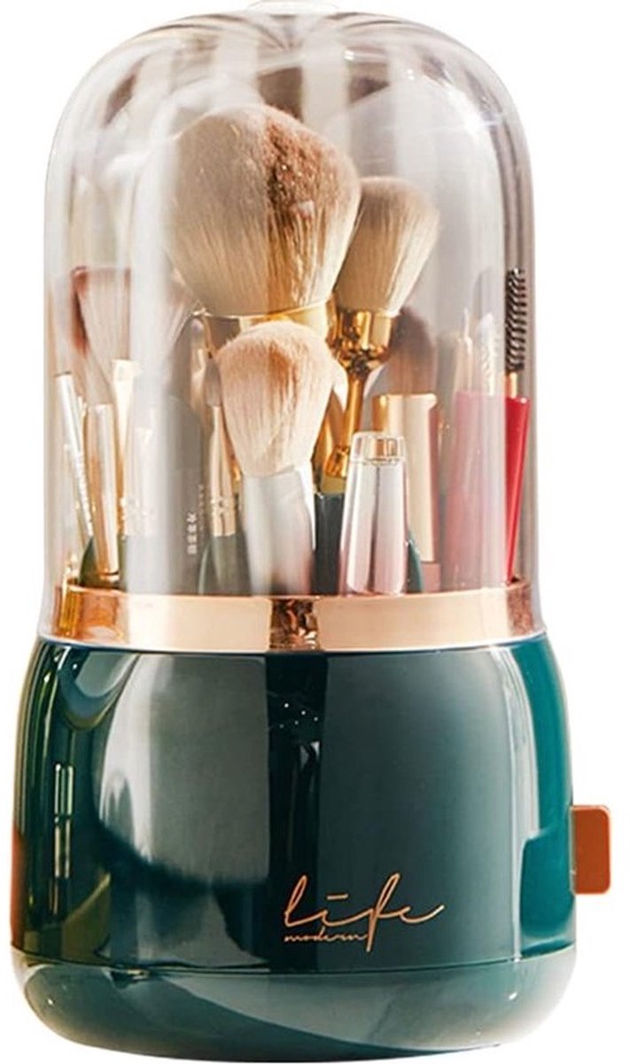 Make-up Organizer - Cosmetica Opberger - Bureau Badkamer - 360 Graden Draaibaar - 13x13x24 cm - Donkergroen