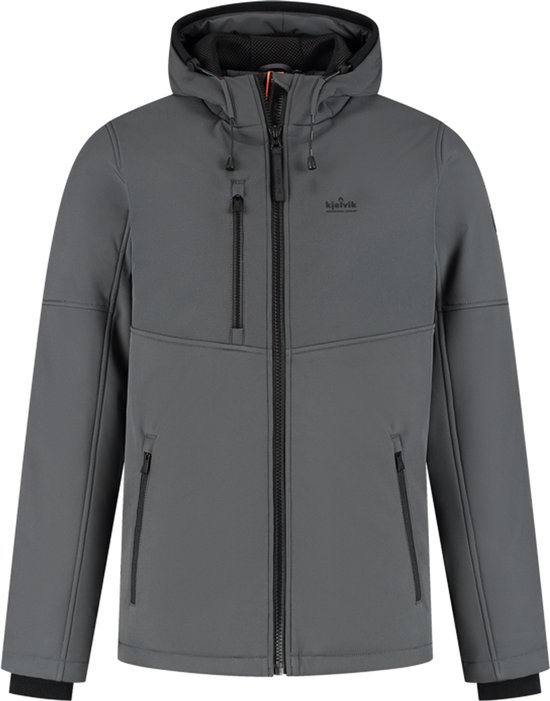 Grijze Kjelvik outdoorjas met ritsen en capuchon.