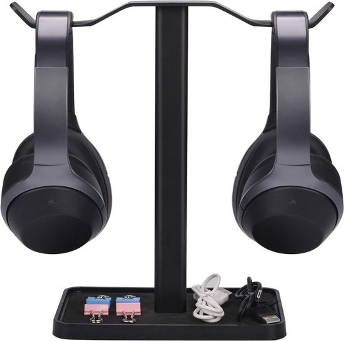 Hoofdtelefoon Standaard - Headset Houder - Bureau Organisatie - Dubbele Hanger - 17x11x27cm - Zwart