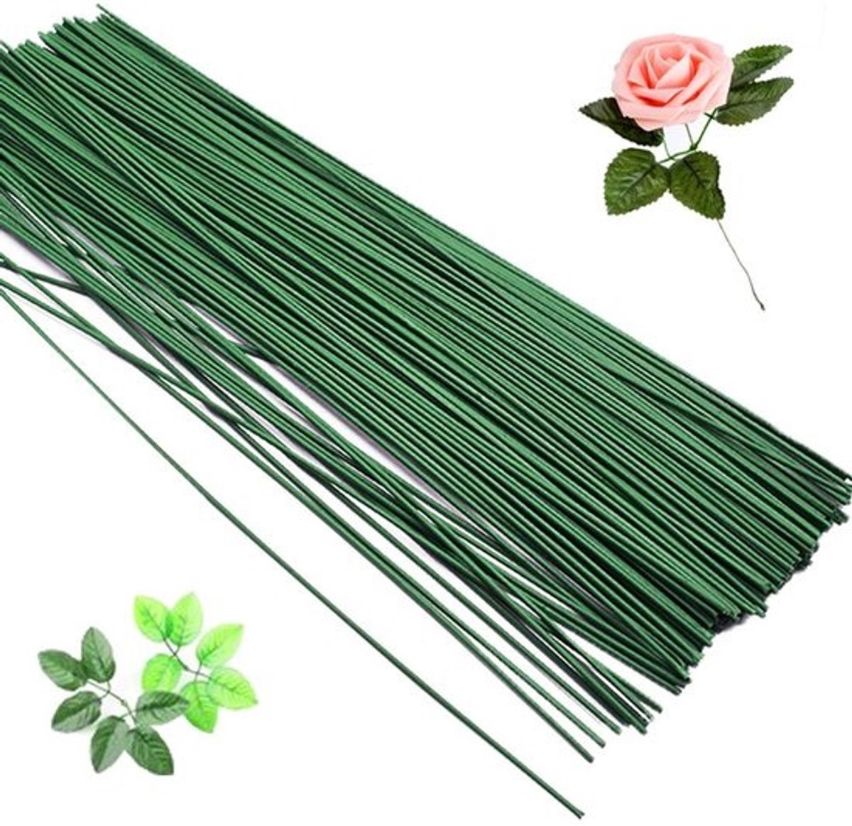Bloemendraad Set - Bloemistentakken - Bloemstukken Maken - 200 Stuks 22 Gauge - 40 cm Lengte - Donkergroen