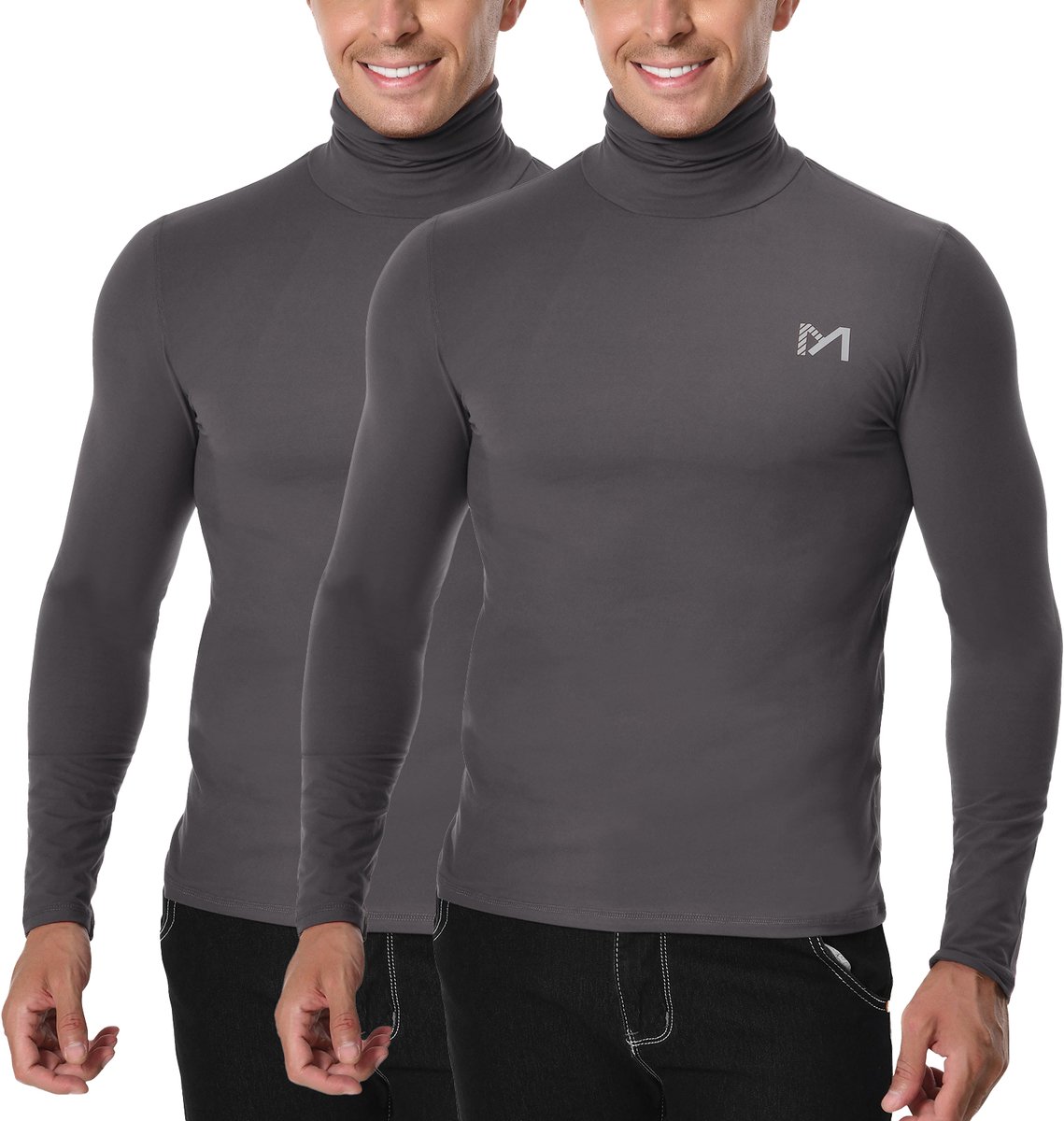 MEETYOO 2 Stuks Heat Essentials -Thermo Ondergoed Heren - ThermoShirt Heren - Thermokleding Heren - Thermo Shirt Heren Lange Mouw-Grijs-L