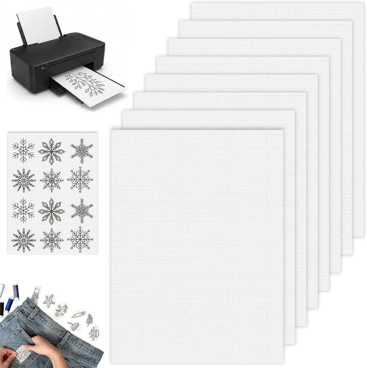 Pack van 8 Wateroplosbare Borduurvellen A4 (30 x 21 cm) voor Borduurpatronen, Printbare Borduurpapier en Borduurstencils