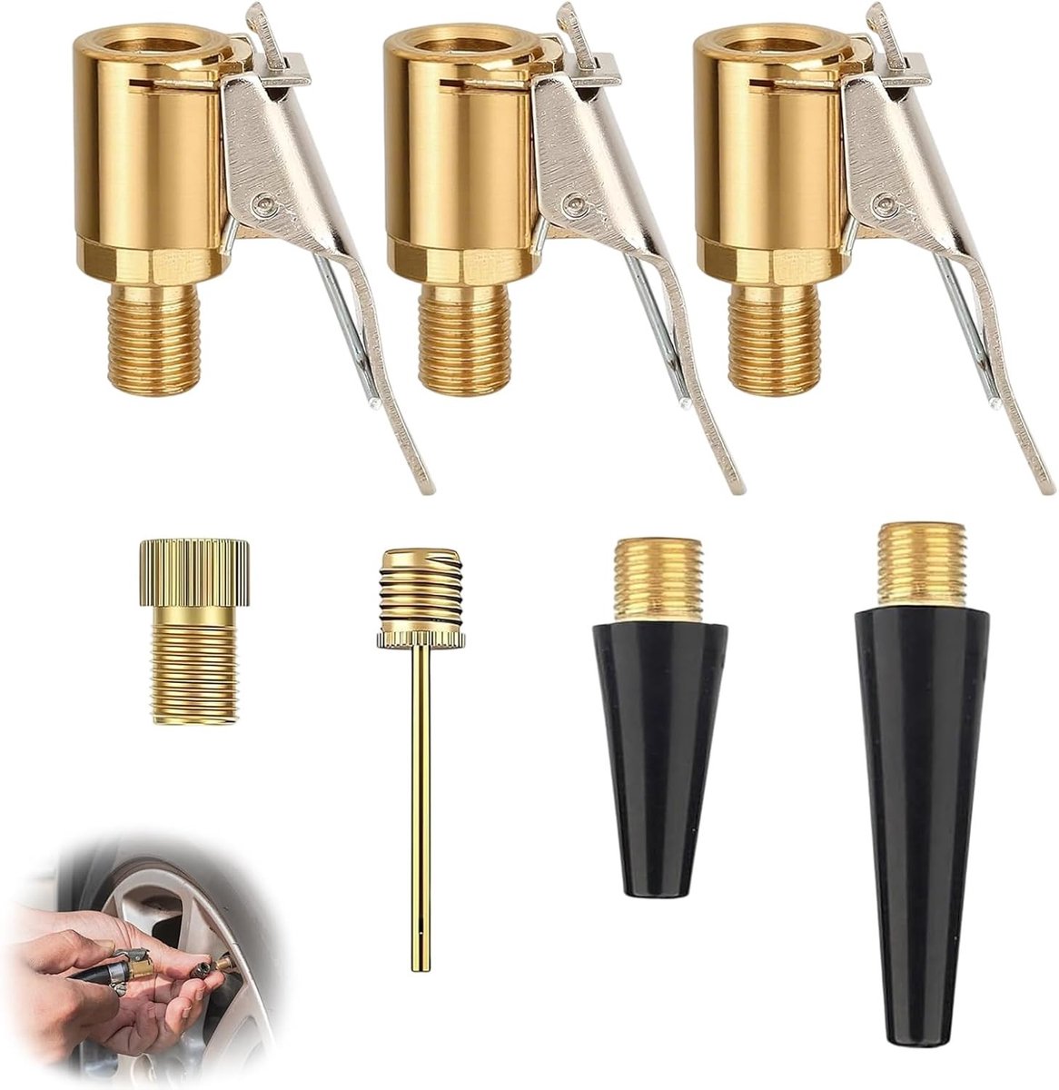 Multifunctionele Ventieladapter Set voor Auto's, Fietsen en Ballen - Inclusief Franse Ventieladapter, Geschikt voor Diverse Ventieltypes en Luchtpompen