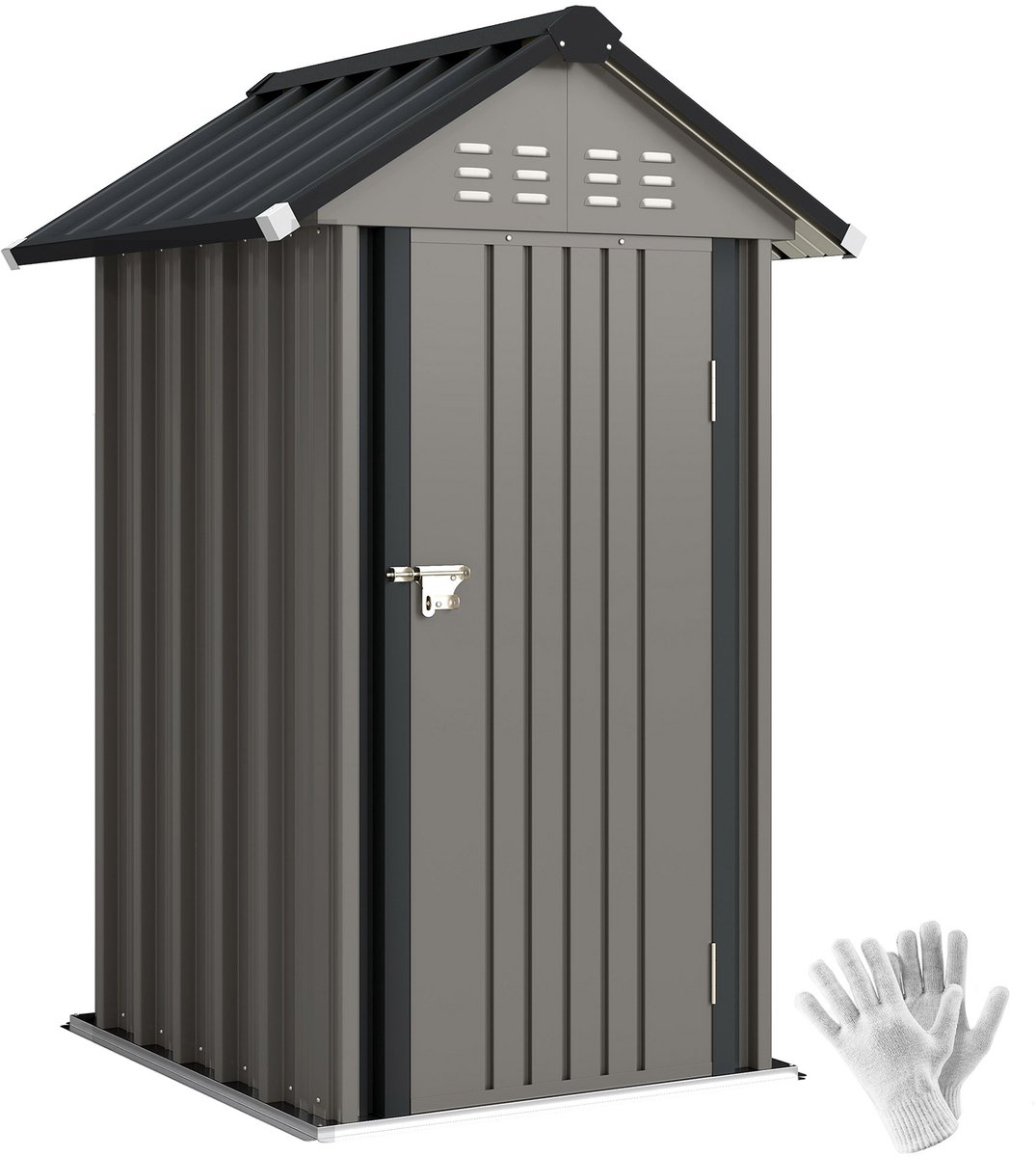 Metalen Gereedschapsschuur 1,17 m², Tuinschuur met Zadeldak, Ventilatie, Slot, 122 x 121 x 192 cm, Lichtgrijs
