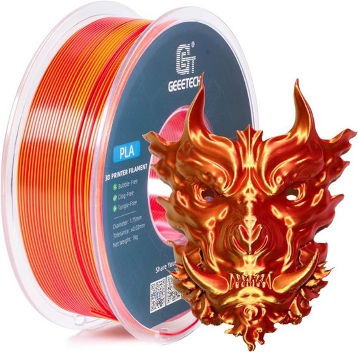 3D Print Filament - Zijde PLA - Decoratieve Prints - Dubbele Kleur Effect - 175 mm 1 kg - Goud Rood