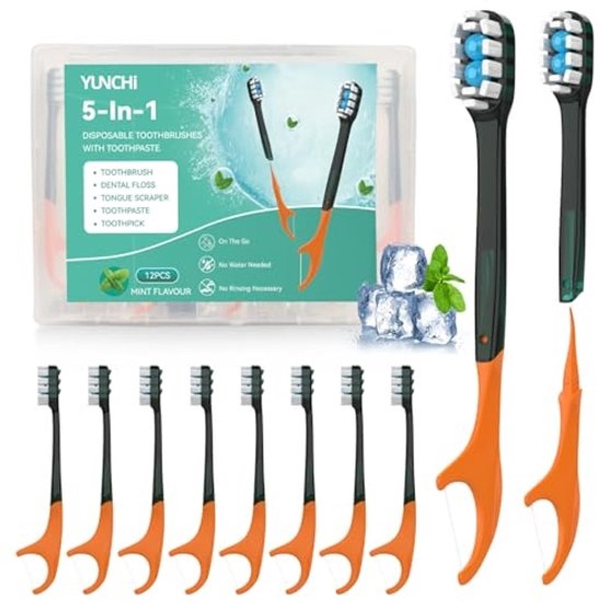 5-in-1 Mini Tandenborstel Set voor Kinderen - Draagbare Reis Tandenborstels met Tandpasta, Tongschraper en Tandzijde - 12 Stuks Individueel Verpakt
