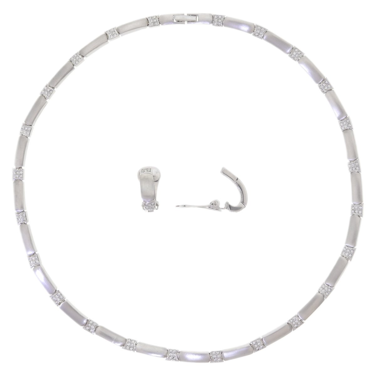 Schakelketting dames mat zilverkleurig – cadeau vrouw – nikkelvrij – oorclips set Oostenrijks kristal – geschenkverpakking