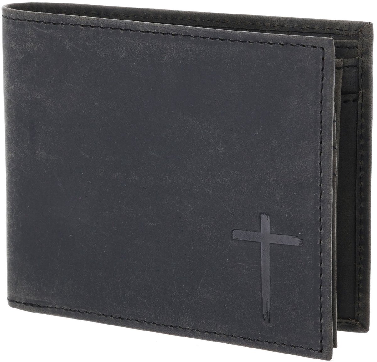 oxmox Leren portemonnee Leather RFID Protect Querscheinbörse Freedom Cross Embossed Vintage Black zwart
