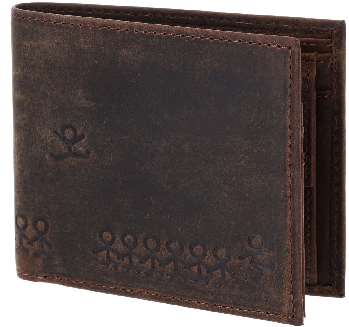 oxmox Leren portemonnee Leather RFID Protect Querscheinbörse Jumping Jack 2.0 Embossed Vintage Dark Brown donkerbruin