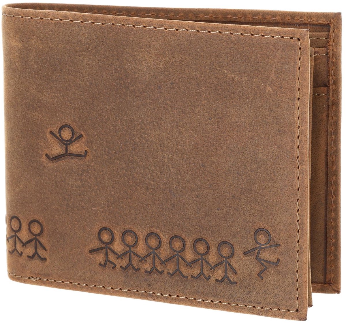 oxmox Leren portemonnee Leather RFID Protect Querscheinbörse Jumping Jack 2.0 Embossed Vintage Light Brown bruine