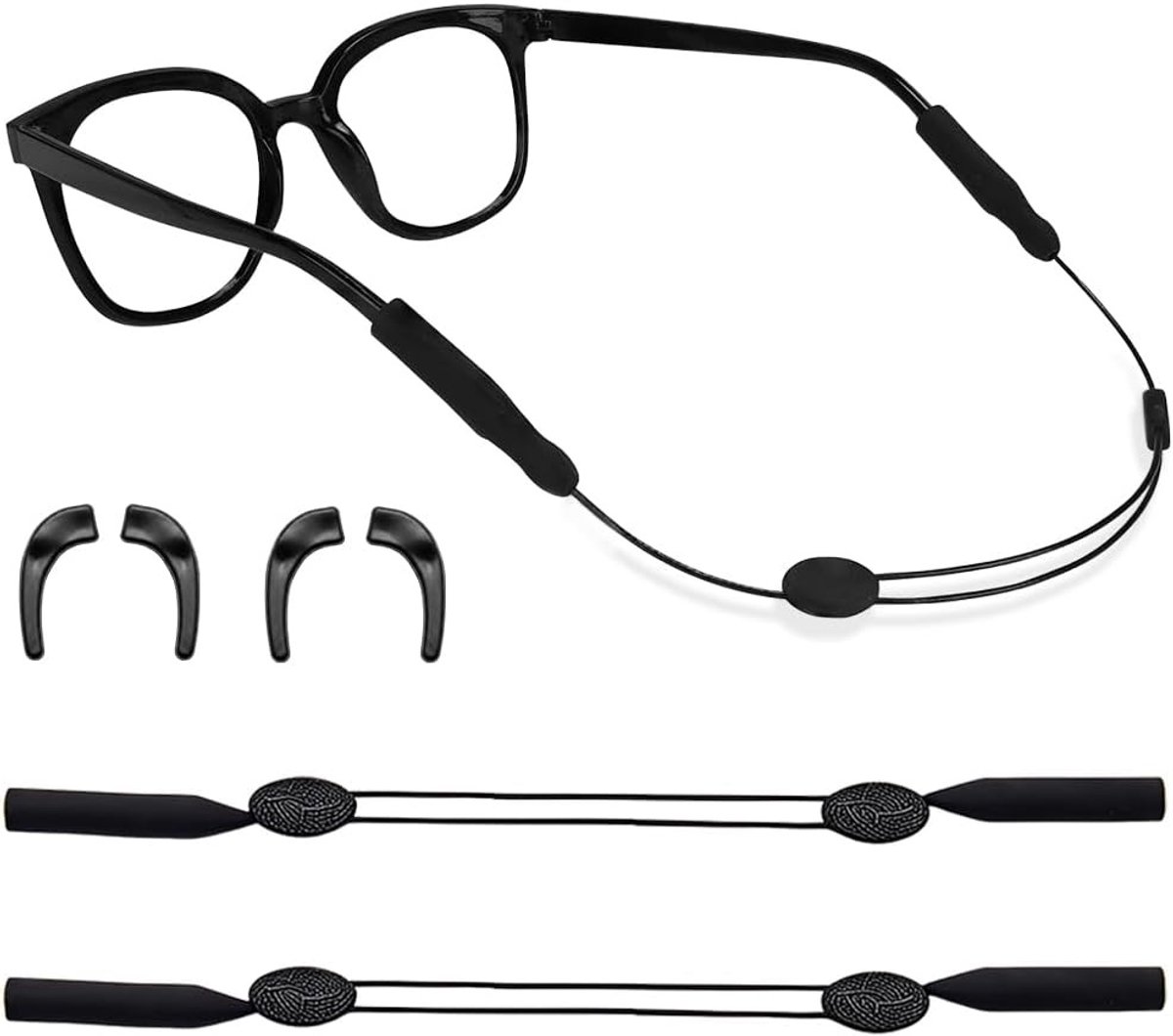 Set van 2 brillenkoorden met 2 haken van siliconen, verstelbaar van 17,5-25 cm voor zonnebrillen, sportbrillen en leesbrillen