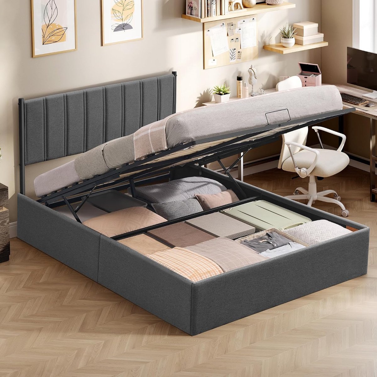 Industrohome Bedframe 140 x 200 cm met Hydraulisch Opbergsysteem en Comfortabele Hoofdbord