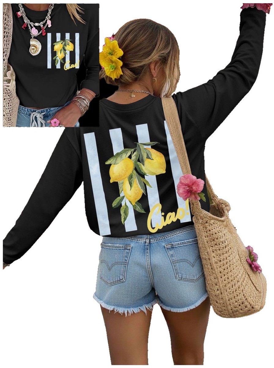 Currero Longsleeve Dames Oversized Lange Mouwen Shirt Roundneck Vrouwen Kleding T-Shirt Zwart