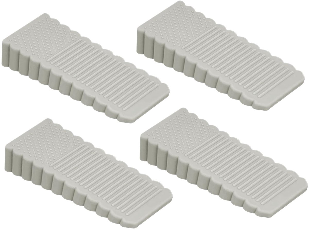 Deurstopper Wig 4 Stuks - Antislip, Stabiel en Krasbestendig - Voor Houten Vloeren, Tegels en Marmer - Grijs