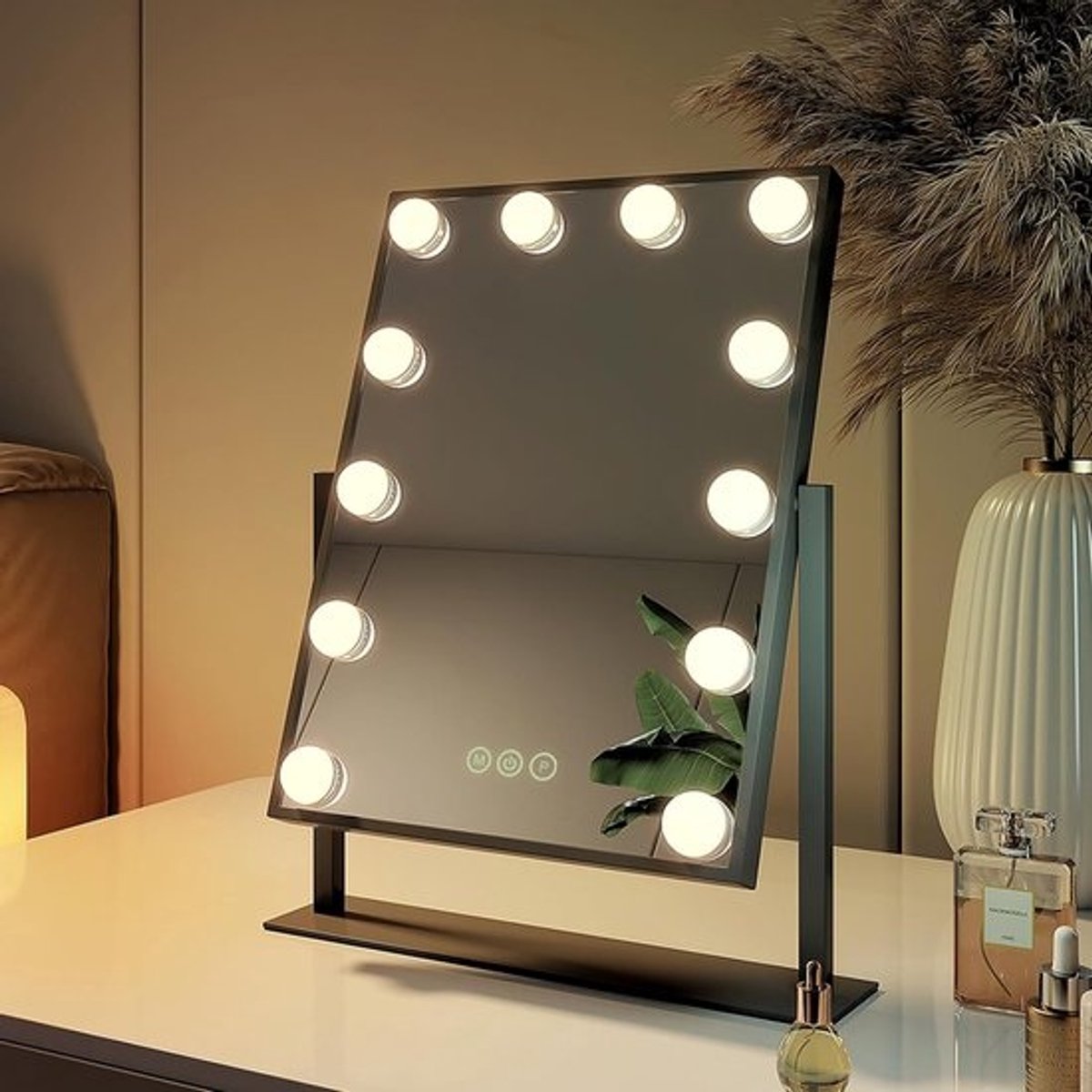 Verlichte Hollywood Make-upspiegel met 3 Lichtkleuren en Dimbare Functie - 360 Graden voor Make-uptafel - 30 x 41 cm