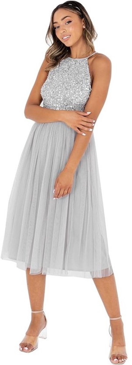 Elegante Midi Jurk met Pailletten en Tule Rok voor Bruiloft of Feest - Mouwloos