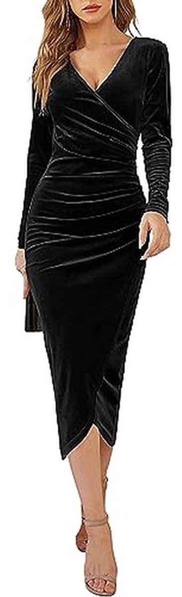 Lange Bodycon Jurk Dames met V-Hals en Lange Mouwen - Slim Fit Party en Cocktailjurk