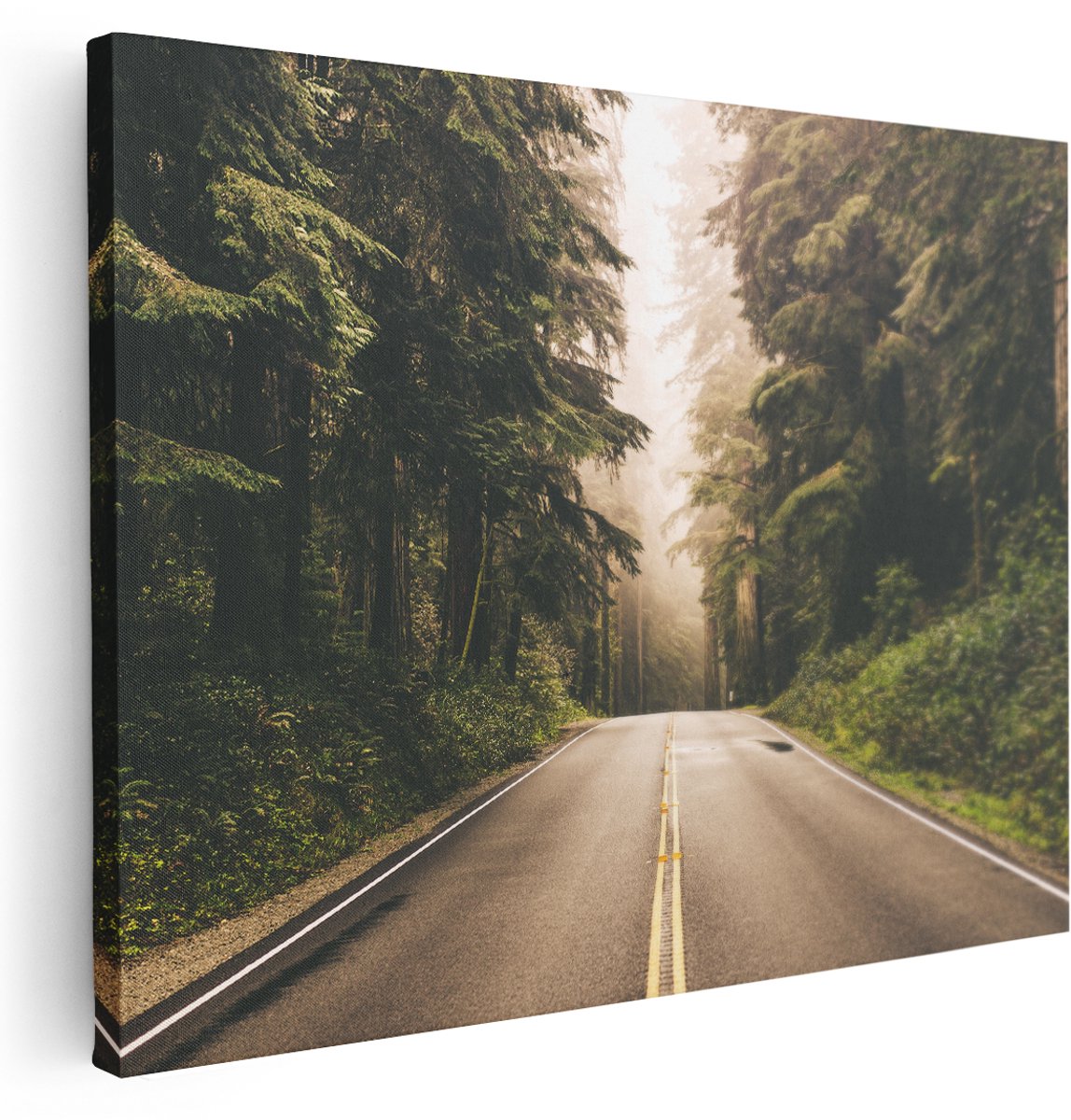 Artaza Canvas Schilderij Highway In Californië Omring Met Bos - 160x120 cm - Groot - Wanddecoratie Woonkamer - Schilderijen - Muurdecoratie