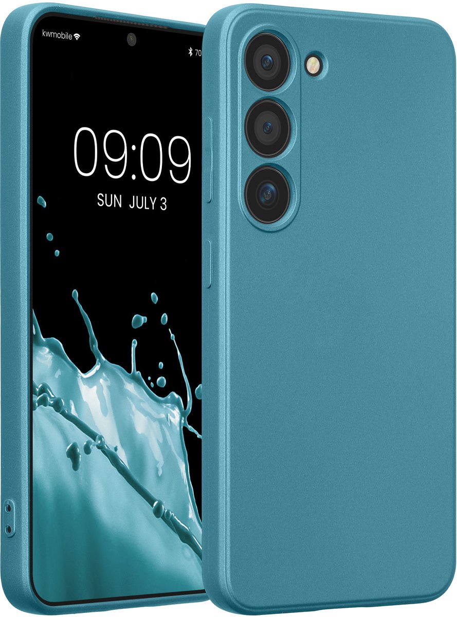 kwmobile metallic telefoonhoesje van TPU - geschikt voor Samsung Galaxy S23 - Flexible case voor smartphone - In Metallic carabisch blauw
