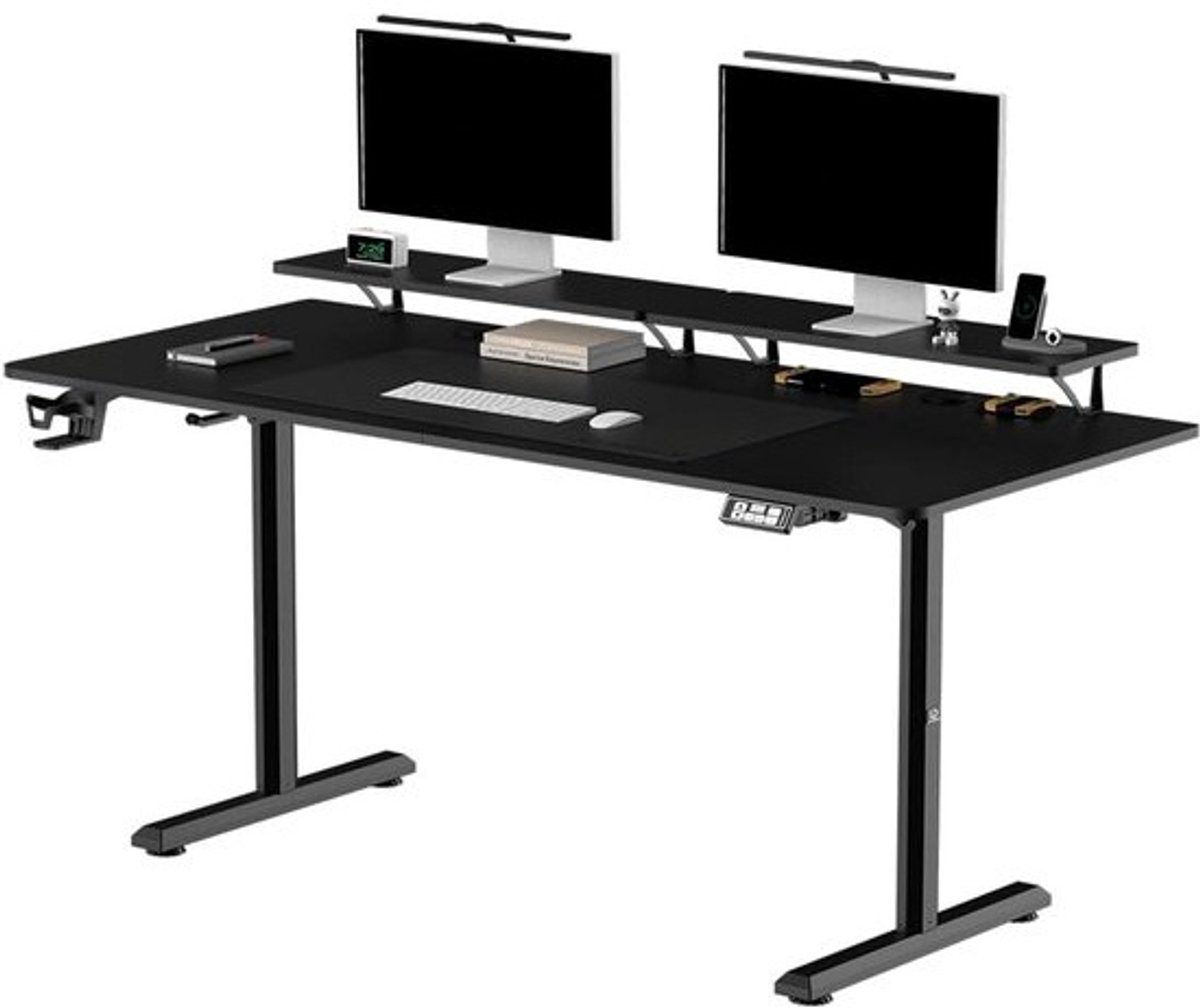XXL Gaming Bureau met Zit-Sta Functie en Monitorverhoging voor Twee Schermen