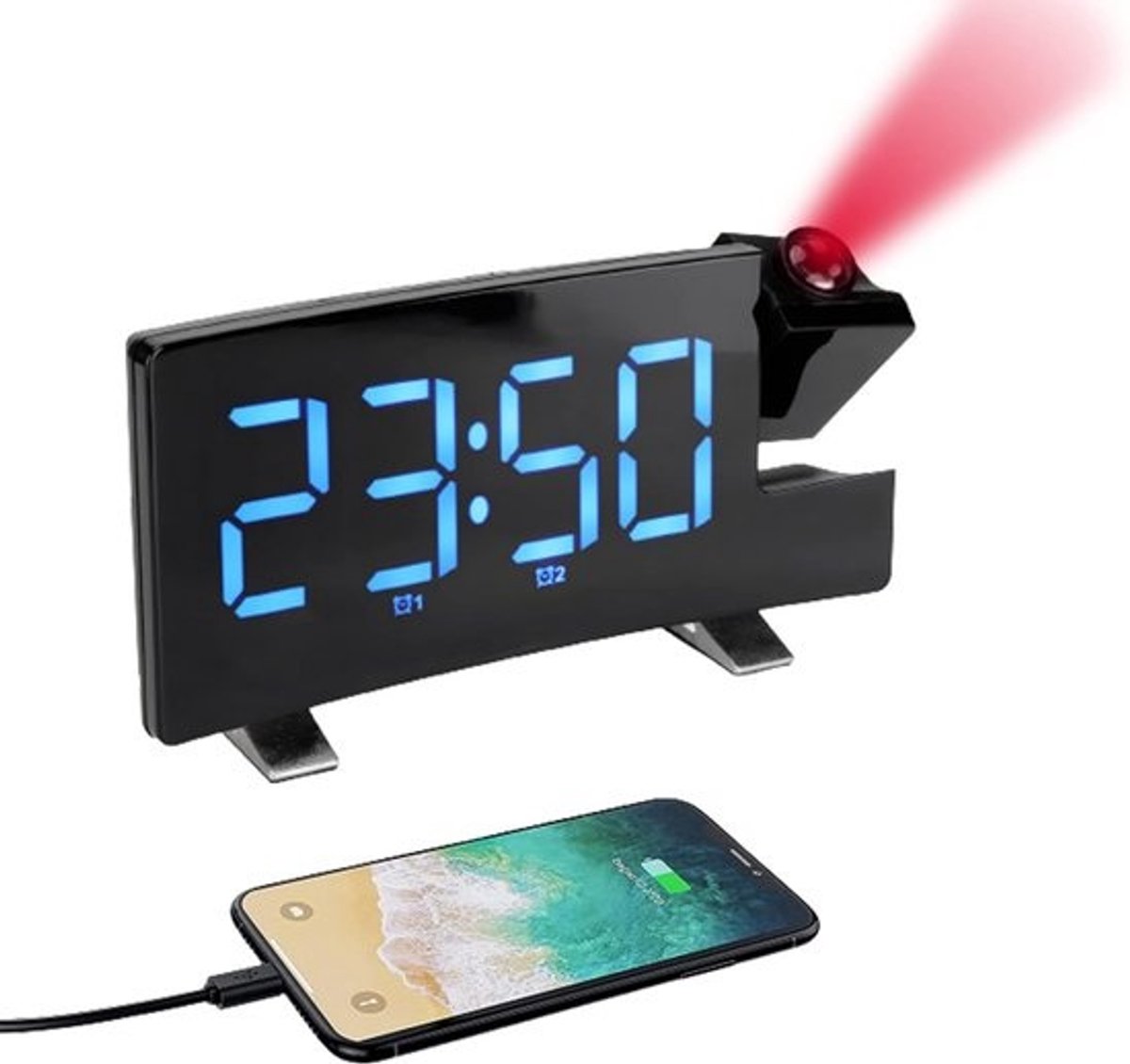 Digitale Projectie Wekker met FM Radio en USB Oplader voor Slaapkamer en Kinderen