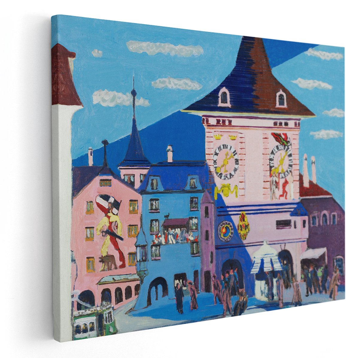 Artaza Canvas Schilderij Stad Bern - 150x120 cm - Groot - Wanddecoratie Zytglogge Klokkentoren - Muurdecoratie Expressionisme - Schilderijen Op Canvas