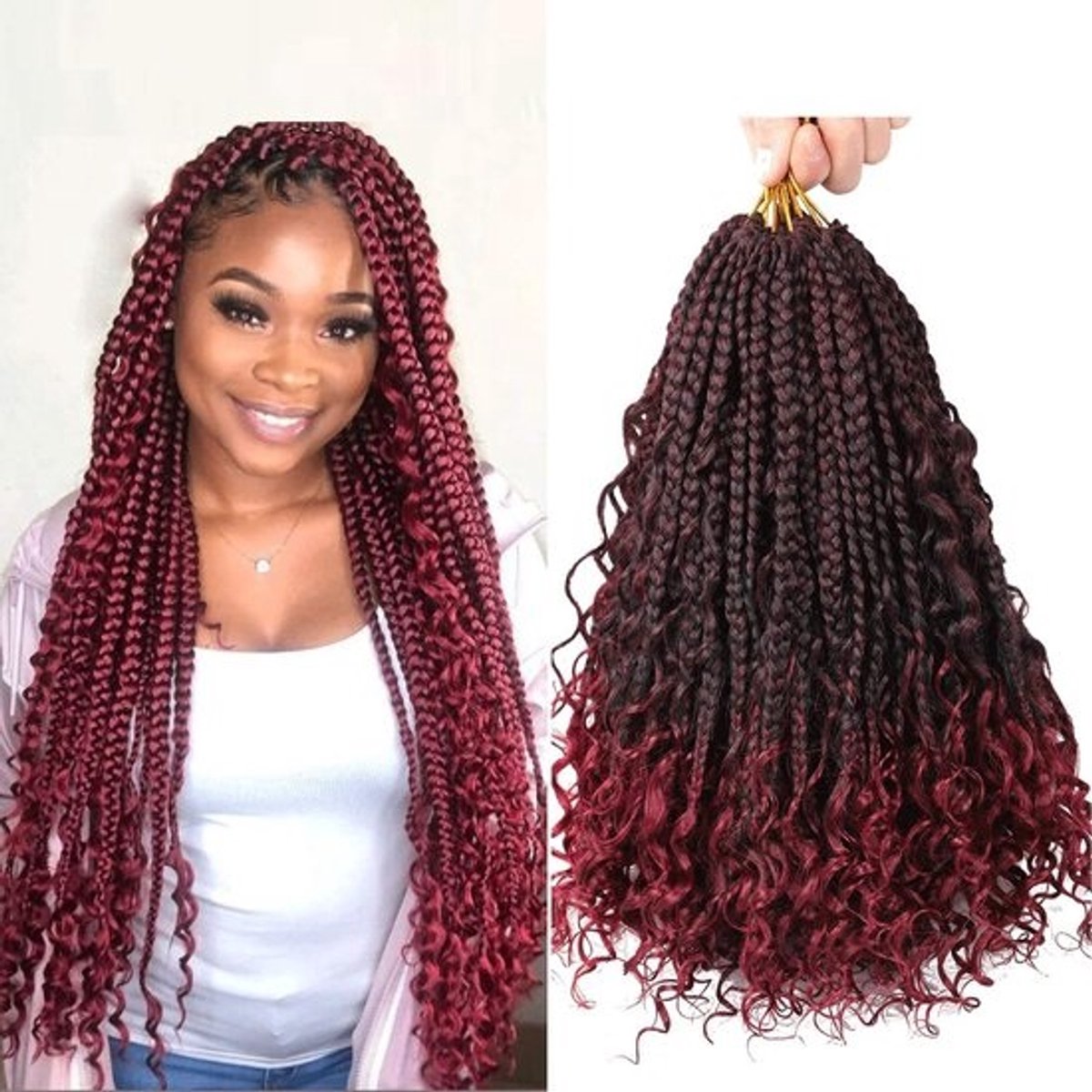 Box Braids met Krullerige Plukken - Voorgehaakte Synthetische Vlechten (35 cm)