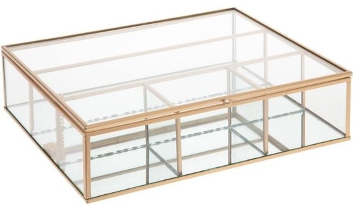 Elegante Sieradendoos van Glas en Metaal in Gouden Tint