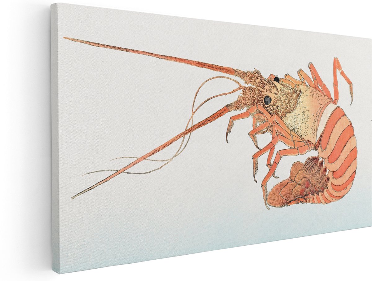 Artaza Canvas Schilderij Langoustine - 160x80 cm - Groot - Vintage Wanddecoratie - Muurdecoratie Zeedier - Schilderijen Op Canvas Japan - Rood